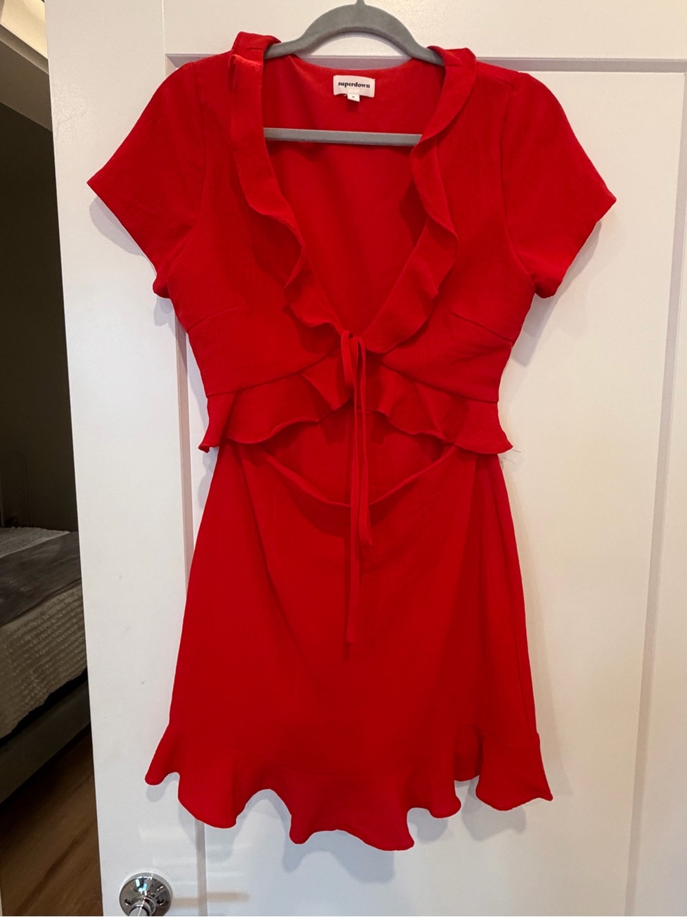 Superdown Red Ruffle Tie-Front Mini Dress Small